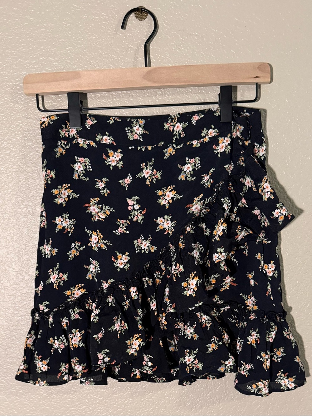 Topshop Black Floral Ruffle Wrap Mini Skirt